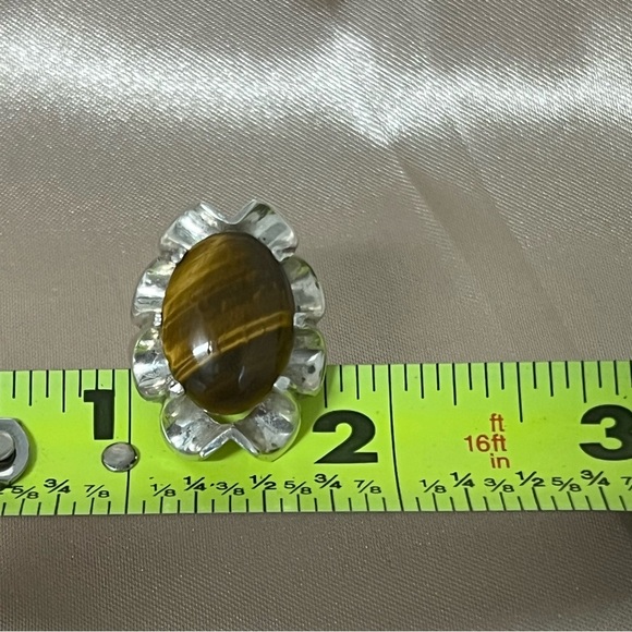 Vintage Sterling Silver Ribbon Ruffle Edge Tiger's Eye Ring 925 Size 5.5 Unique - Picture 6 of 16